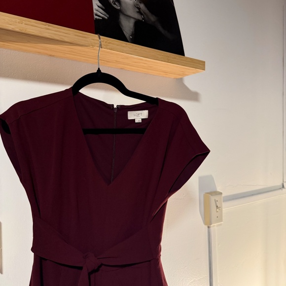 LOFT Burgundy Tie-Waist Jumpsuit – Size Small - Picture 2 of 5
